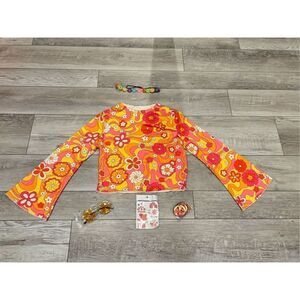Hippie 70’s top swirls and flowers, glasses headband costume size M